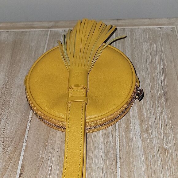 Breitling Travel Watch Case Bag Pouch Yellow Leather Round Wristlet Fringe - Picture 6 of 12